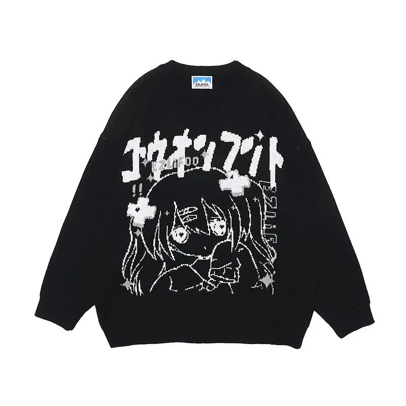 Women’s Sweater Oversize Y2k Tops Long Sleeve Jumper Autumn Anime Pullover Goth Streetwear Knitted Coat Vintage Korean Clothing alx