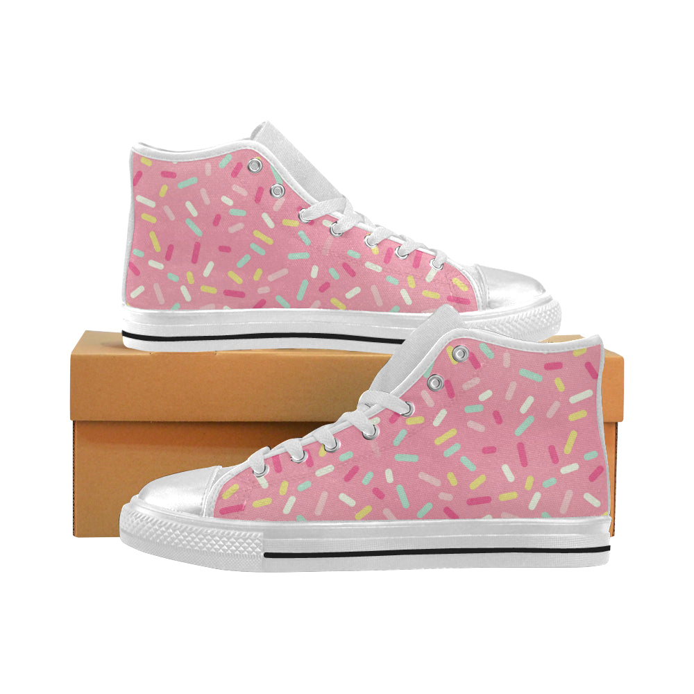 Pink Donut Glaze Candy Pattern Women’S High Top Canvas Shoes White Gift For Men Women