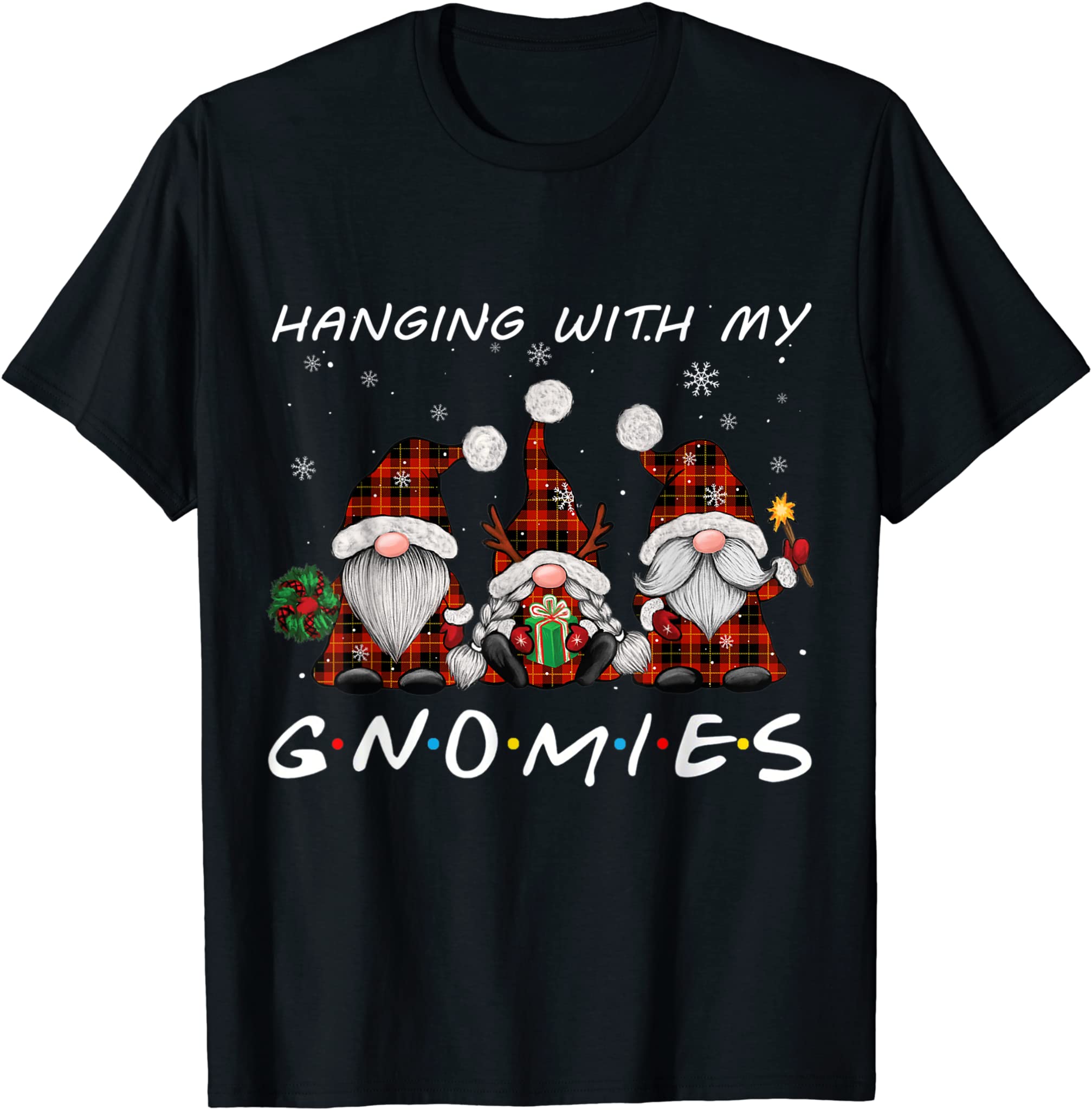 Hanging With Gnomies Gnome Christmas Xmas Buffalo Plaid Red T-Shirt