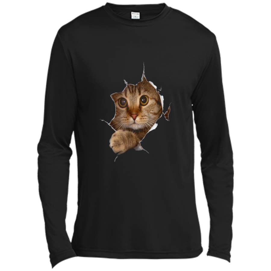 Sweet Kitten Torn Cloth 3D  – Funny Cat Lover Tee Long Sleeve Moisture Absorbing Shirt