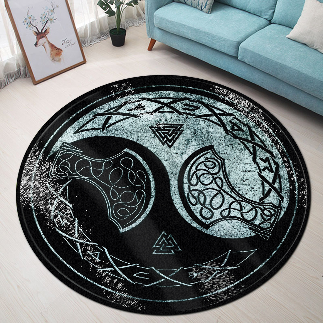 Viking Yin Yang Glass Chopping Board Round Carpet All Over Print