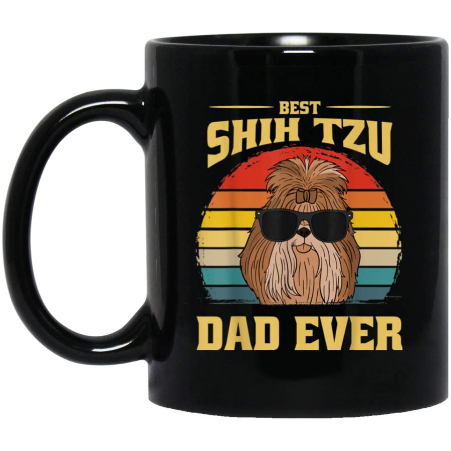 Best Shih Tzu Dog Dad Father Papa Ever Puppy Cute Retro Gift 11 oz 15 oz Mug Black