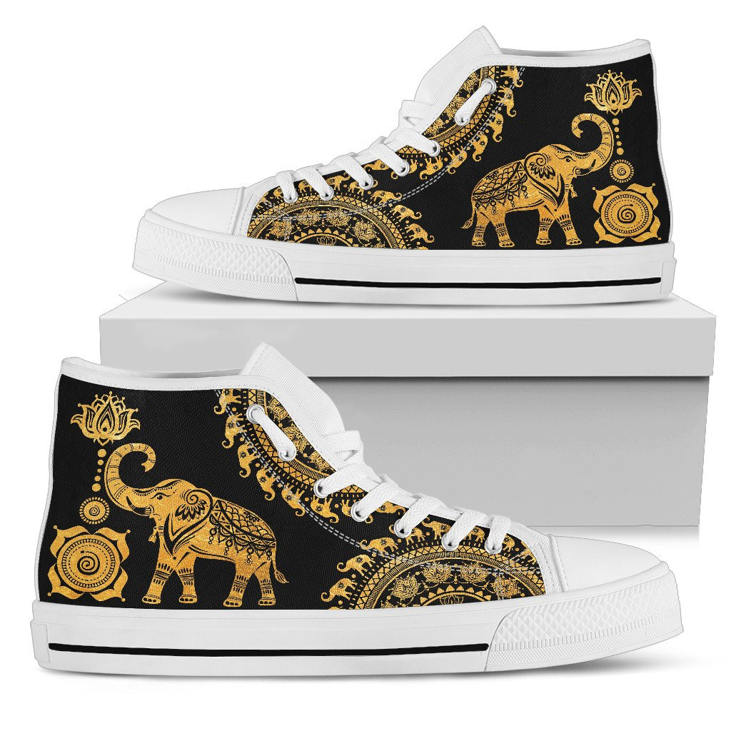 Golden Mandala Elephant High-Top Shoes