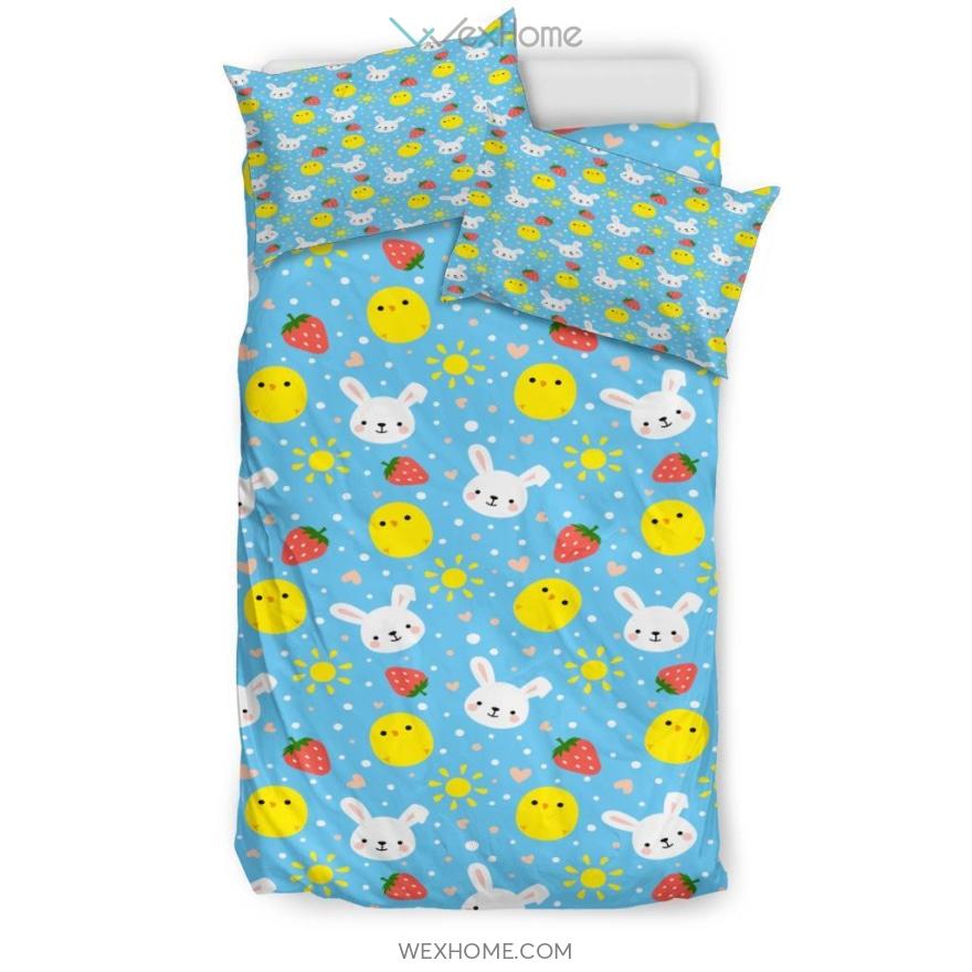 Cute Rabbit Chicken Pattern Bedding – Duvet Cover And Pillowcase Set – Unique Design Amazing Gift