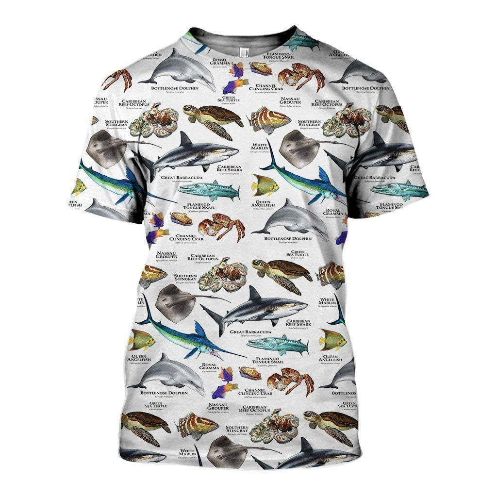 3D All Over Printed Marine Animals Of The Caribbean Ocean Shirts And Shorts