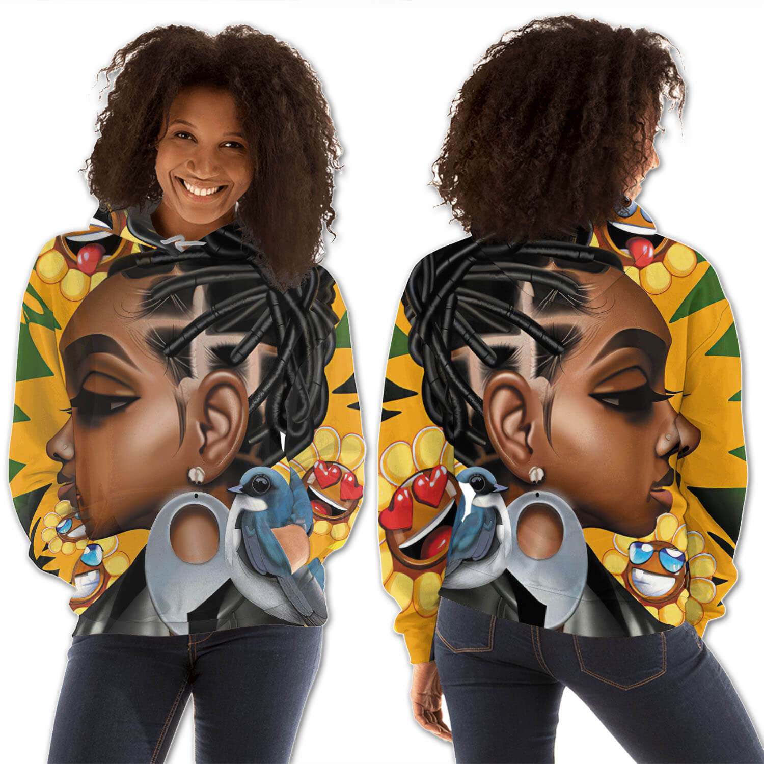 African American Hoodies Pretty African American Female All Over Print Womens Hooded Sweatshirt Modern Afrocentric Clothing BPS27397