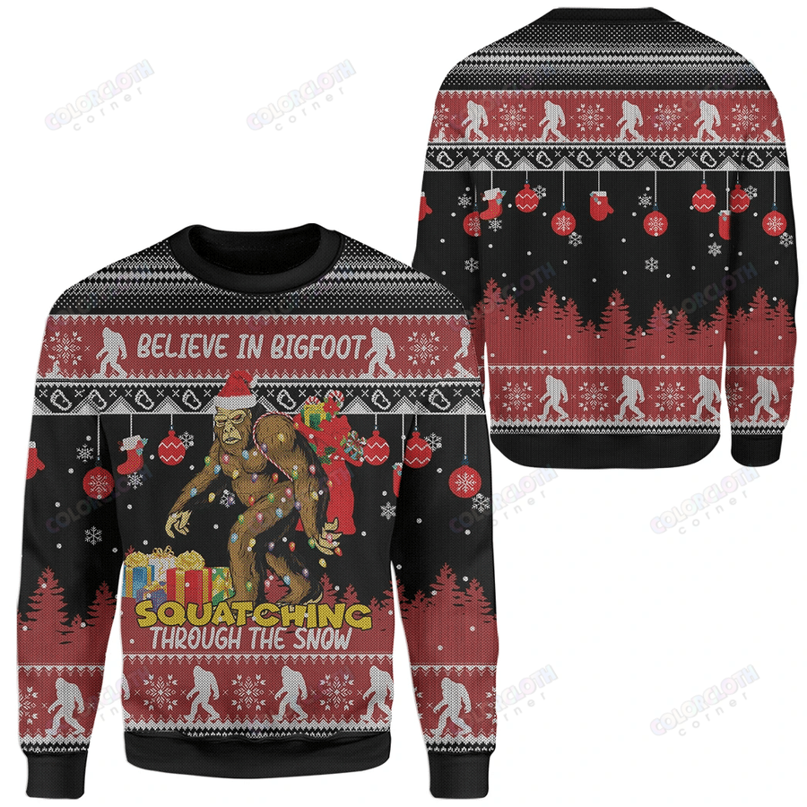 Believe In Big Foot 3D Ugly Christmas Sweatshirt Tv057013