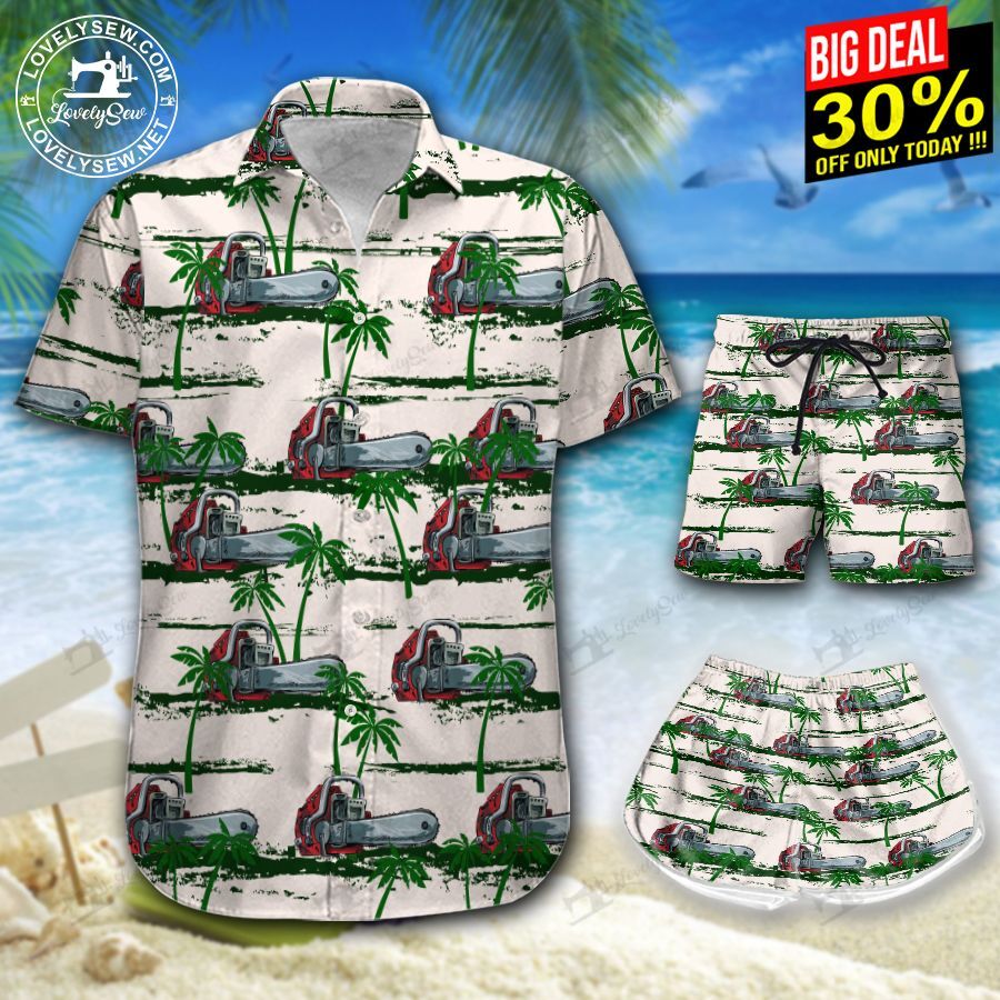 Chainsaw Arborist Blue Tree Hawaiian Shirt Shorts Ha66249