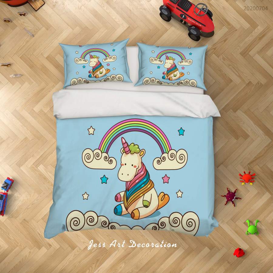 3D Blue Unicorn Rainbow Quilt Cover Set Bedding Set Duvet Cover Pillowcases SF12