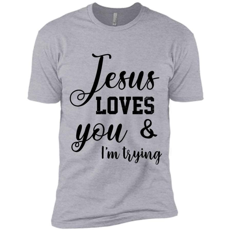 Jesus Loves You & I’m Trying - Canvas Unisex USA Shirt - DaisyFaith