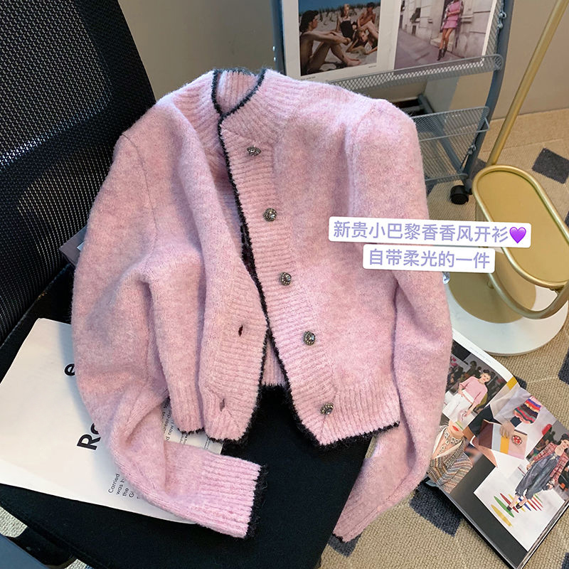 Circyy Women Cardigan Pink O-Neck Sweater Spring Autumn New Cute Girls Tops Sweet Knitted Korean Chic Single Breasted Short Coat alx