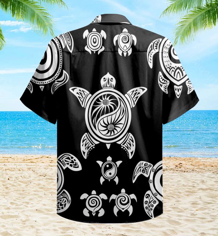 Decorative Turtle Tribal Black Hawaii Shirt Ha14396