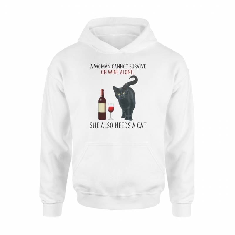 A Woman Cannot Survive On Wine Alone She Also Needs A Cat Meowy Christmas Kitten Funny Xmas Gift – Graphic Design Hoodie