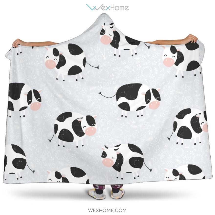 Cute Cows Pattern Hooded Blanket