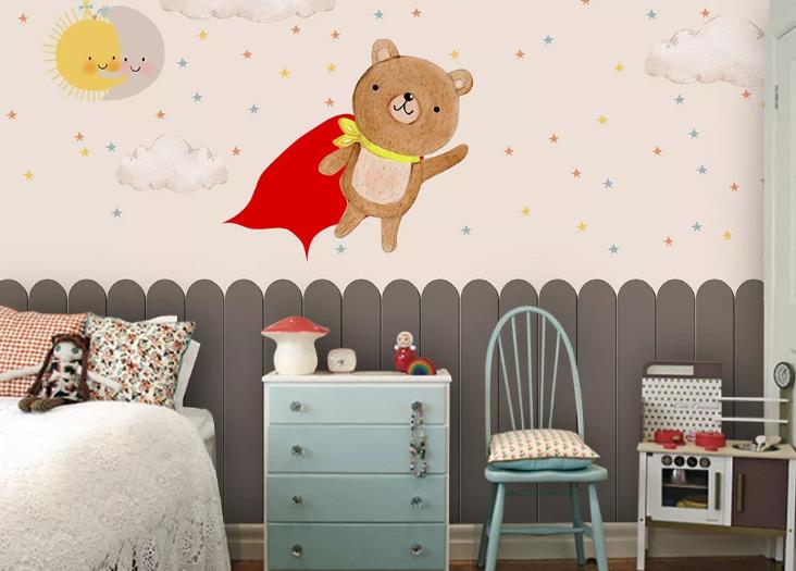 3D Cartoon Animal Bear Sky Sun Wall Mural Wallpaper Lqh 291