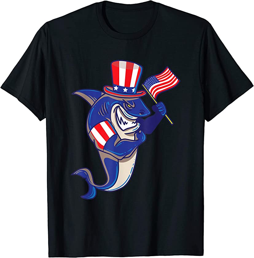 American Independence Shark USA Day Flag 4th Of July T-Shirt