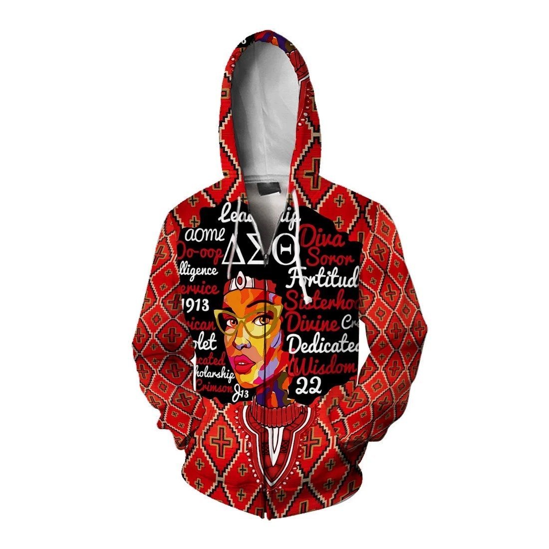 Greek Life Hoodie – Delta Sigma Theta Afro Girl Dashiki Zip Hoodie