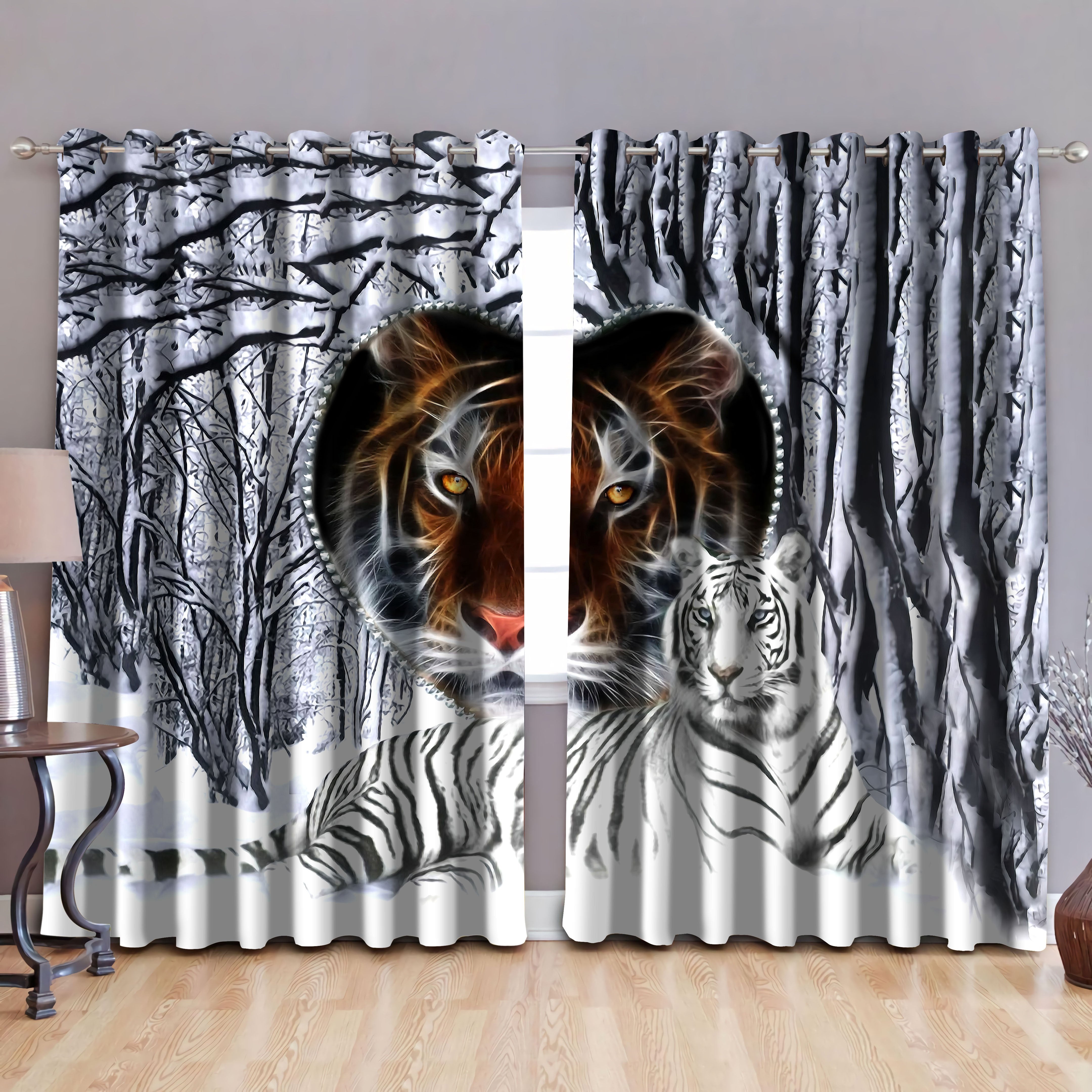 Tmarc Tee White Tiger Power Window Curtains By Sun Su200602S