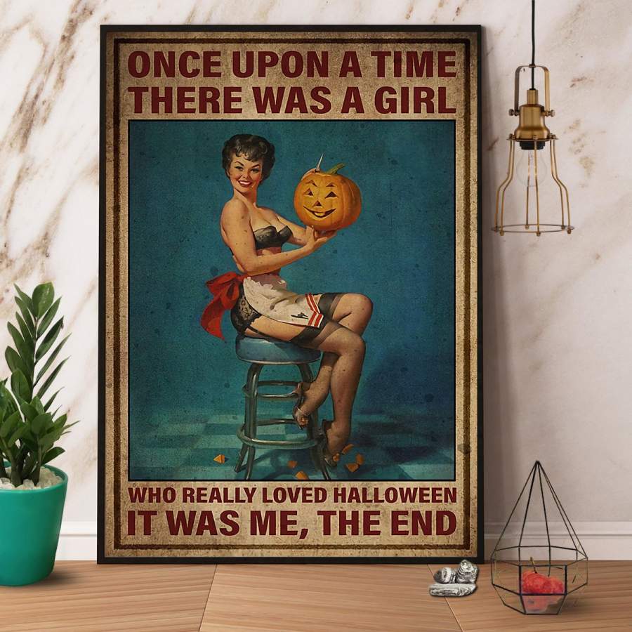 There was a girl who loved Halloween paper poster no frame/ wrapped canvas wall decor full size