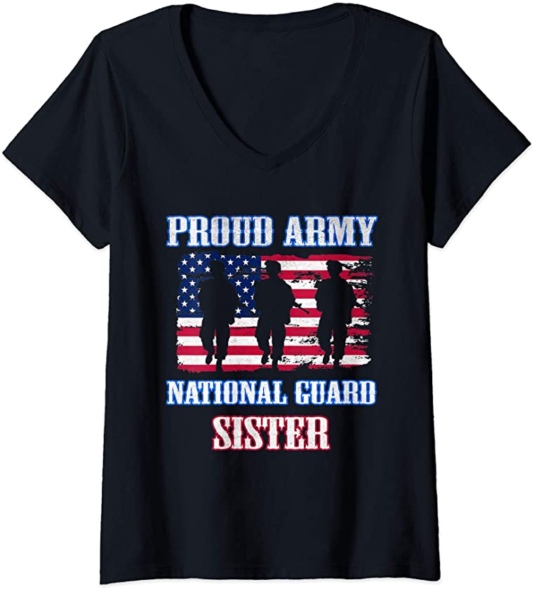 Womens Proud Army National Guard Sister Vintage Military Veteran V-Neck T-Shirt