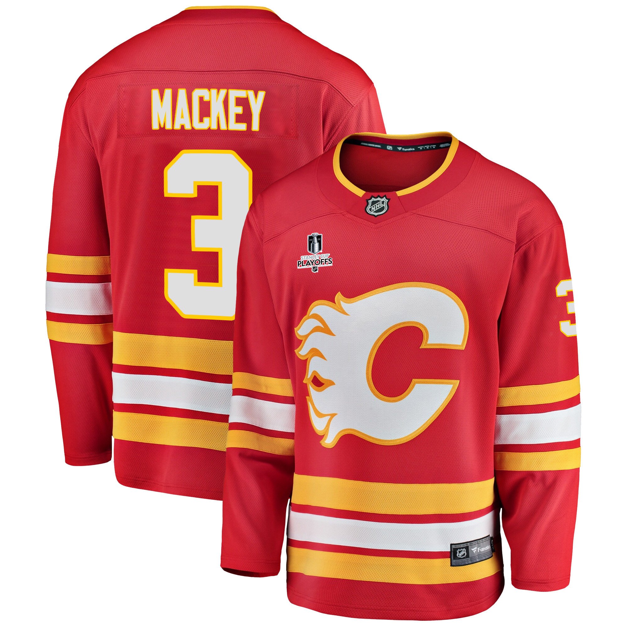 Calgary Flames Connor Mackey 3 Home 2022 Stanley Cup Playoffs Breakaway Men Jersey – Red