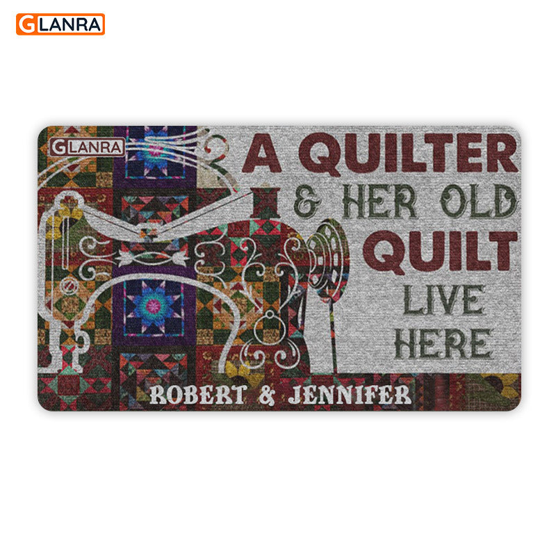 Personalized A Quilter & Her Old Quilt Live Here Doormat, Custom Quilter Couple Doormat, Quilter Doormat, Couple Doormat