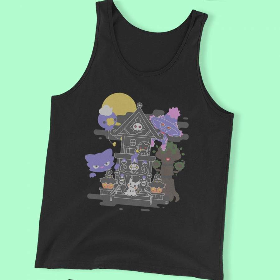 House Of Ghost Pokemon Trevenant Pumpkaboo Chandelure Litwick Mimikyu Men’S Tank Top T-Shirt