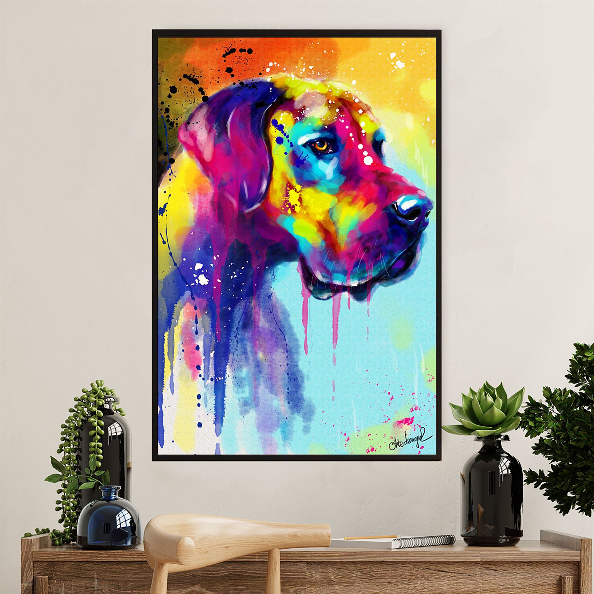 Great Dane Canvas Prints | Watercolor Dog Painting | Wall Art Gift For Great Dane Puppies Lover
