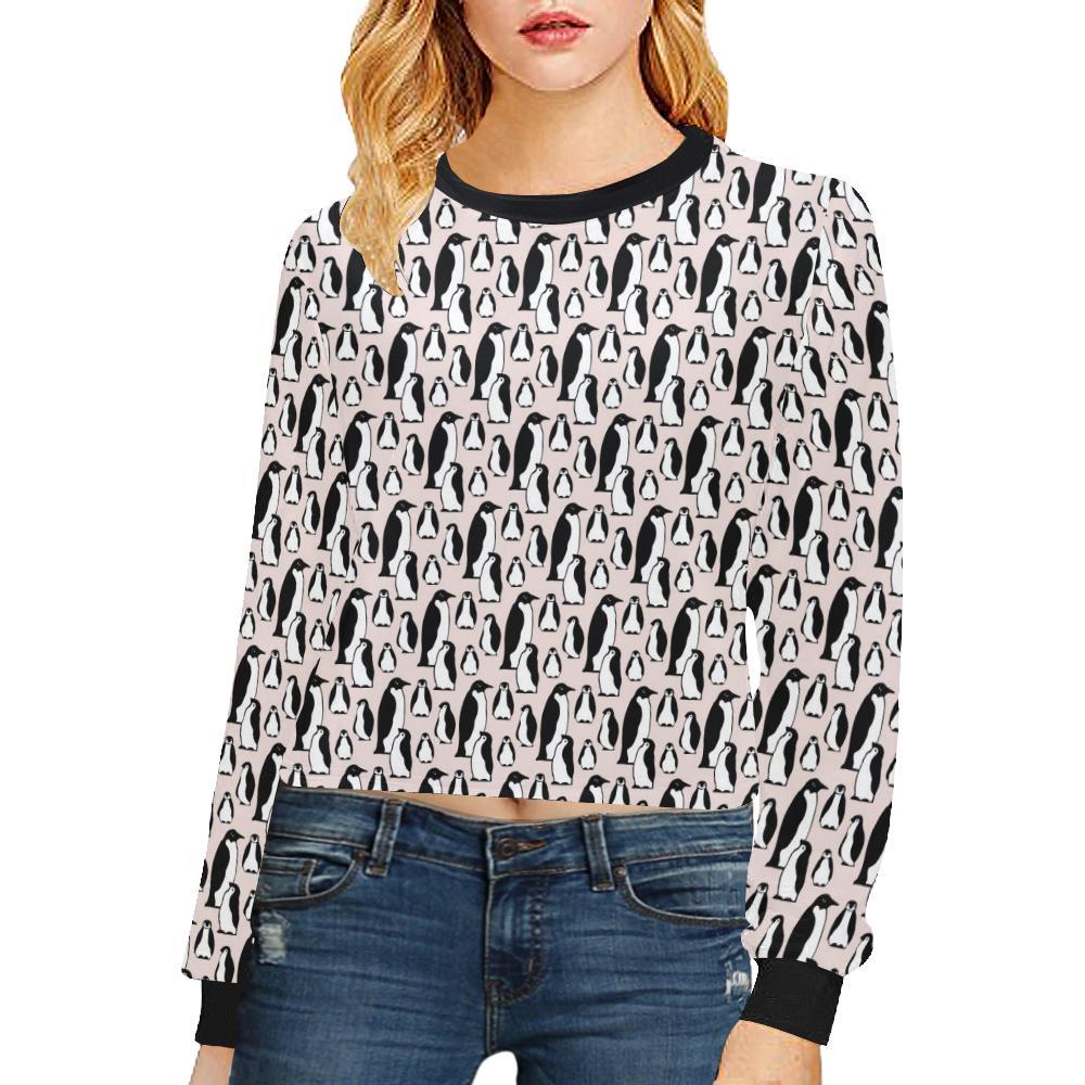 Penguin Themed Cropped Pullover Sweatshirt