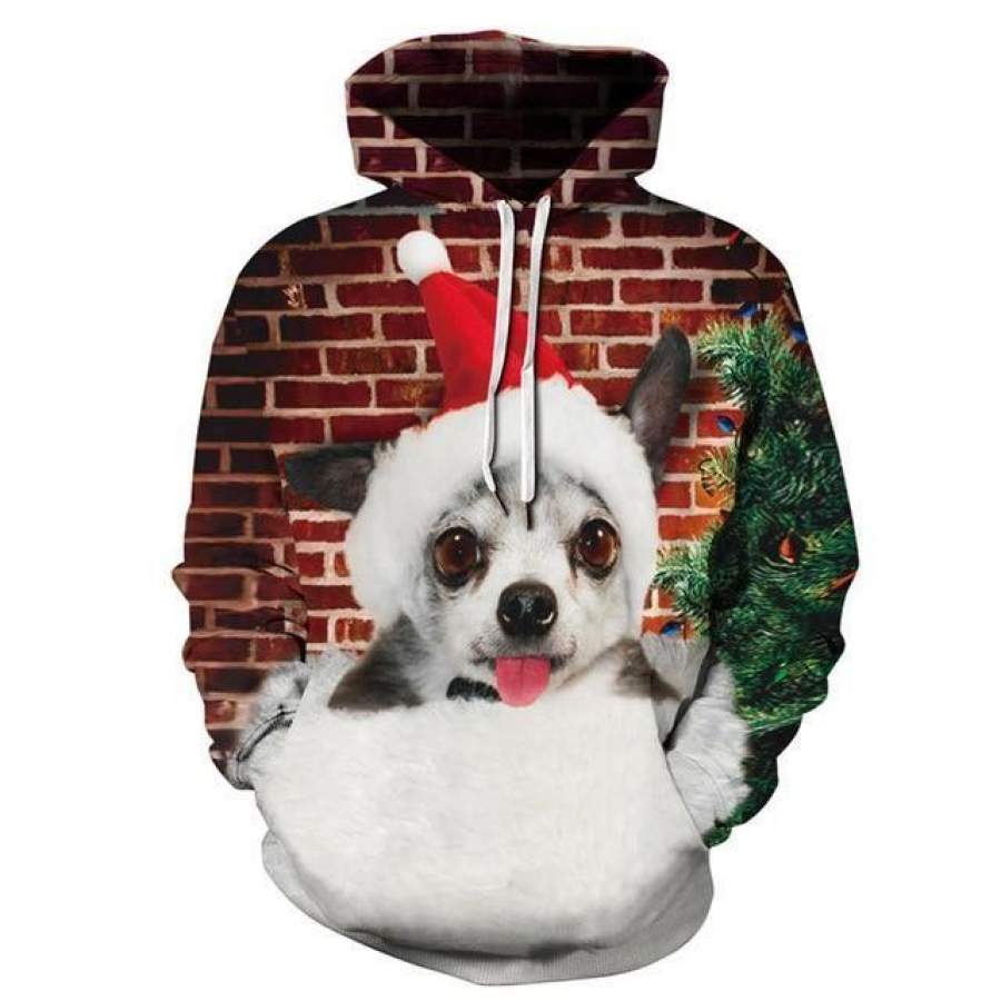 2020 X-Mas Cute Dog 3D Christmas Pullover Hoodie Gift Ideas Christmas Gift Ideas