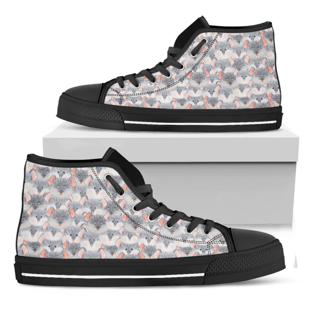 Watercolor Rat Pattern Print Black High Top Shoes