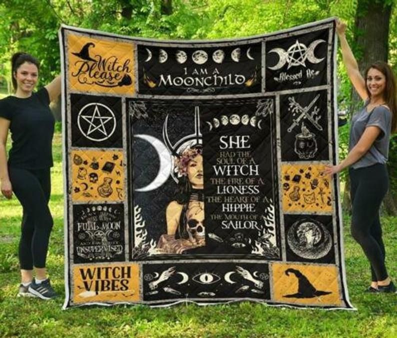 Halloween She Had A Soul Of A Witch Fleece Quilt Blanket Personalized Customized Home Bedroom Decor Gift