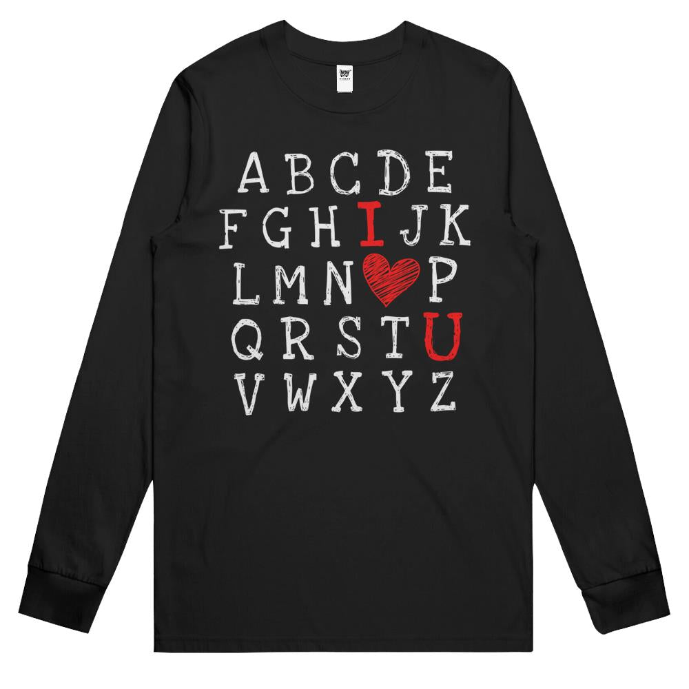 Alphabet Abc I Love You Printed Teacher Valentines Day Heart Long Sleeve T Shirts