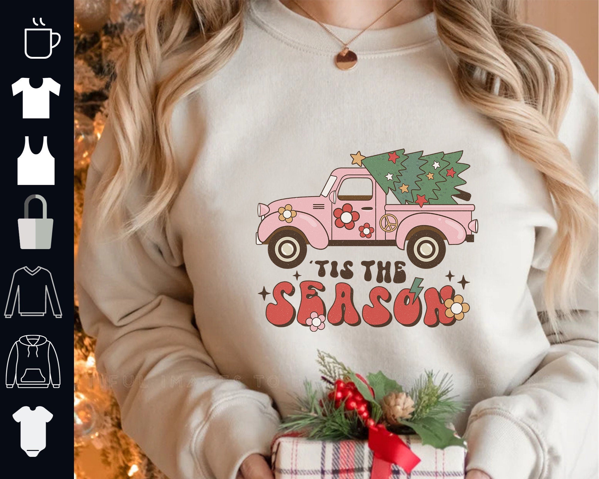 Tis' The Season Christmas Sweatshirt, Retro Punny Christmas Shirt, X-Mas Holiday Gift, Winter Vintage Christmas Tree Shirt Xmas Hoodie Women