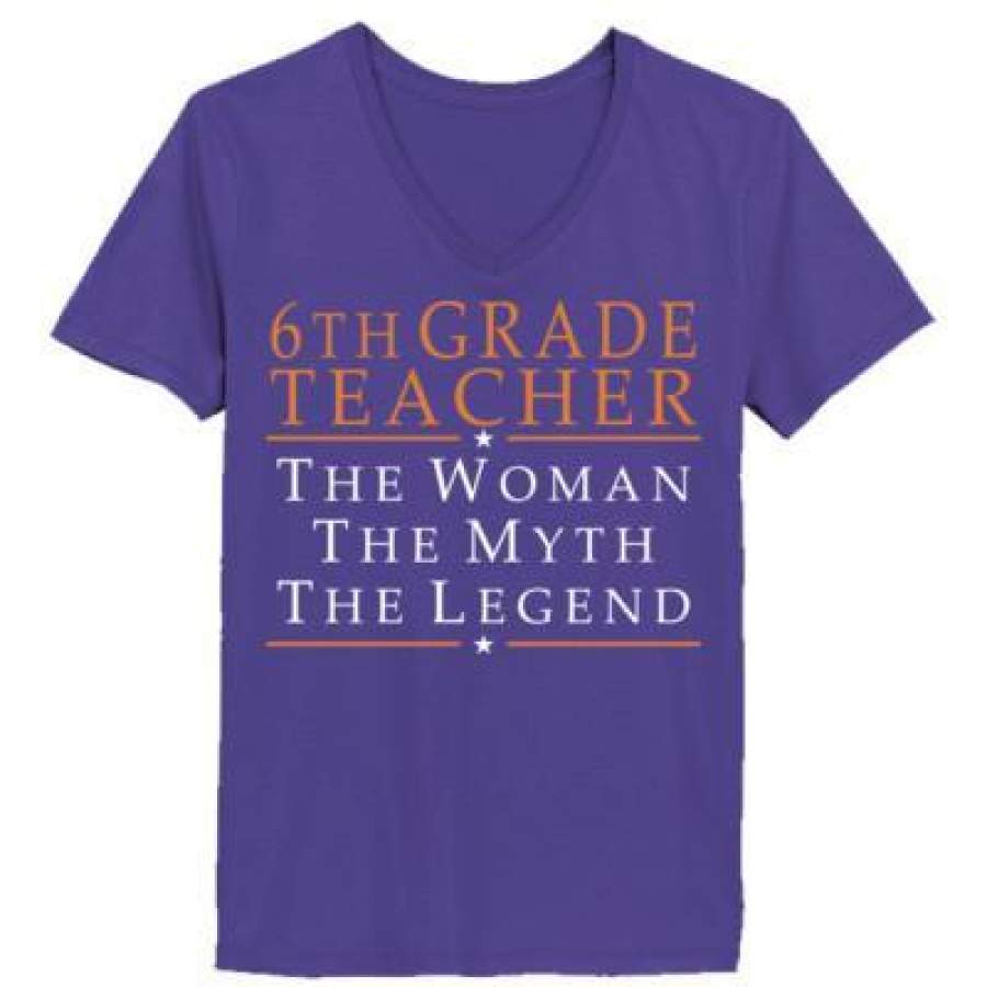 AGR 6th Grade Teacher The Woman The Myth The Legend – Ladies’ V-Neck T-Shirt