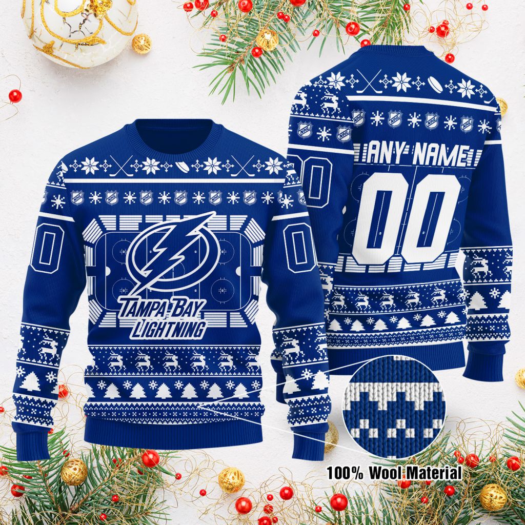 Tampa Bay Lightning Custom Name Number Stadium Gift For Fan Ugly Wool Sweater Christmas