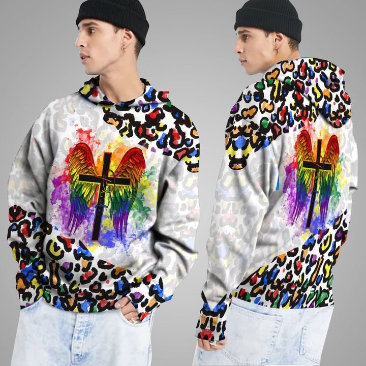 Colorful Leopard With The Cross And Wings 3D Hoodie Shirt For Lgbtq Community