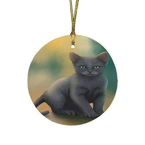 Russian Blue Kitten Cat Round Christmas Ornament