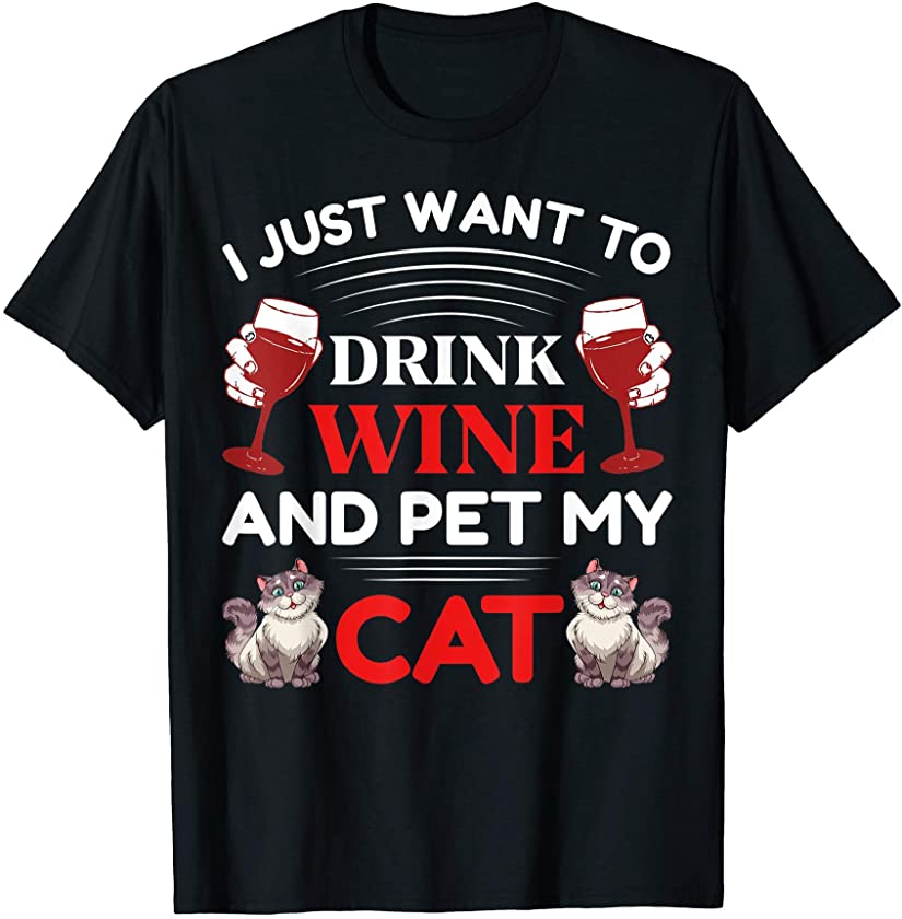 Wine & My Cat Cute Cat Funny Animal Kitty Cats T-Shirt