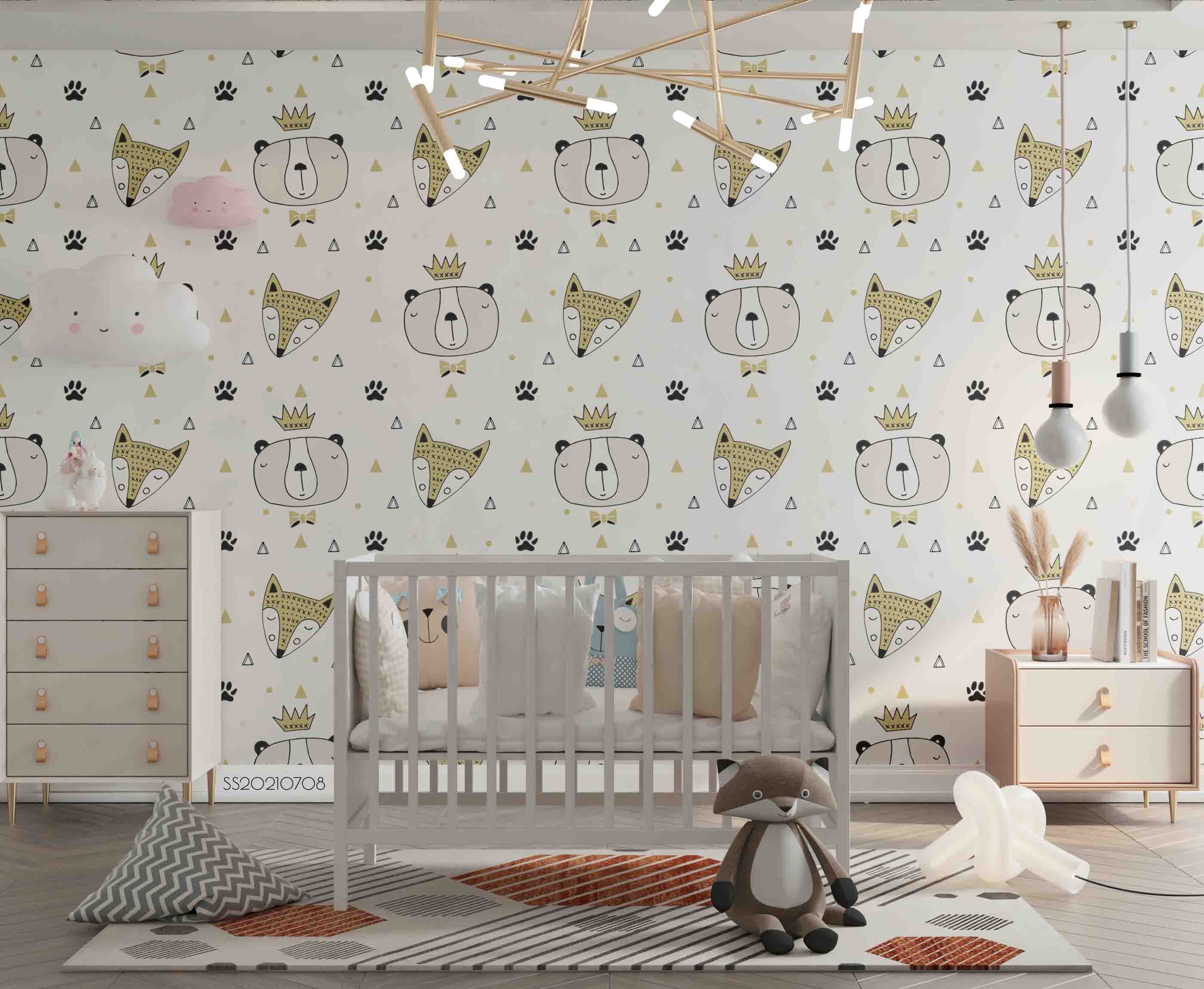 3D Hand Drawn Animal Fox Bear Wall Mural Wallpaper Lqh 56