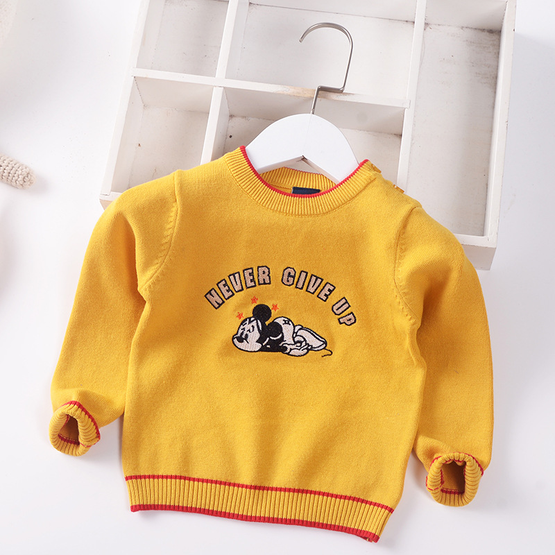 Autumn Baby Kids Clothes Mickey Mouse Embroidery Knitted Pullover Sweater Toddler Boys Tops Korean Winter Warm Girls Outfits alx