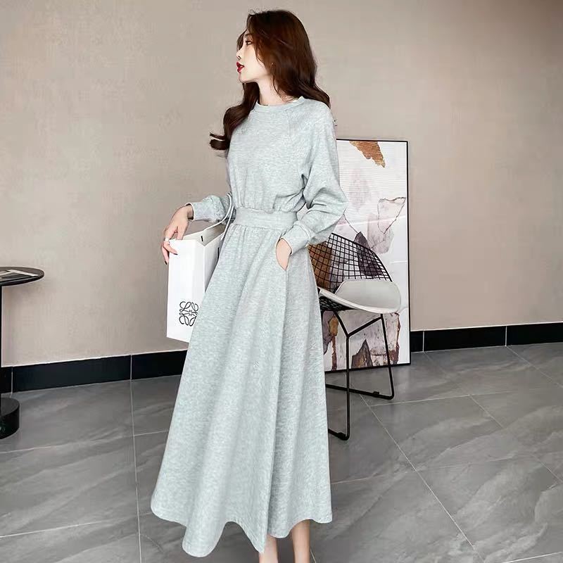 2022 Autumn And Winter Korean Temperament Long-Sleeved Large-Size Slim Waist-Waisted Long Sweater Dress Women’s Trend alx