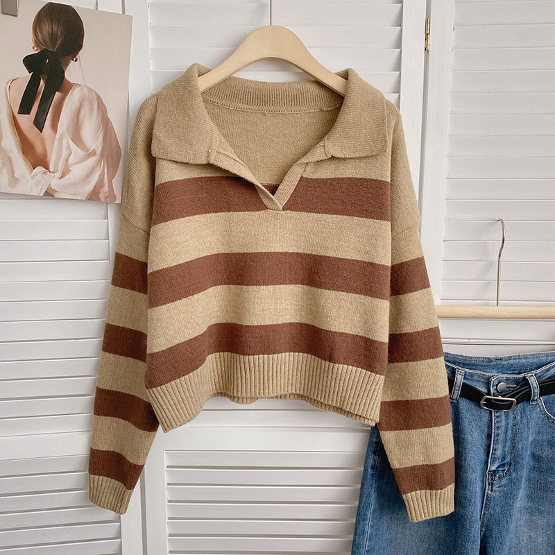 Yitimoky Spliced Stripe Oversized Sweater Women Jumper Pullover Vintage Knitted Fall Winter 2022 Fashion Long Sleeve Crop Tops alx