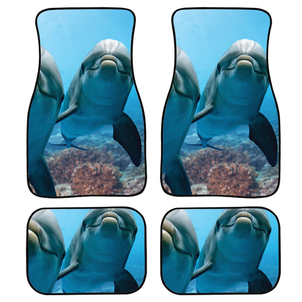 Cute Dolphins In The Ocean Print Front And Back Car Floor Mats, Front Car Mat