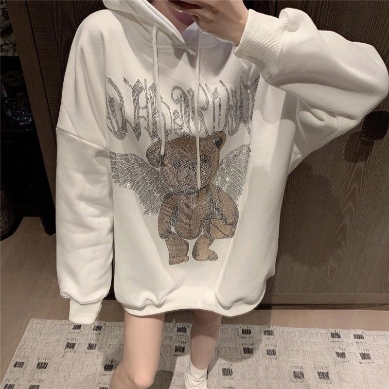 Autumn and winter Korean version ins lazy wind heavy industry hot drilling teddy bear loose medium long plush thickened sweater alx