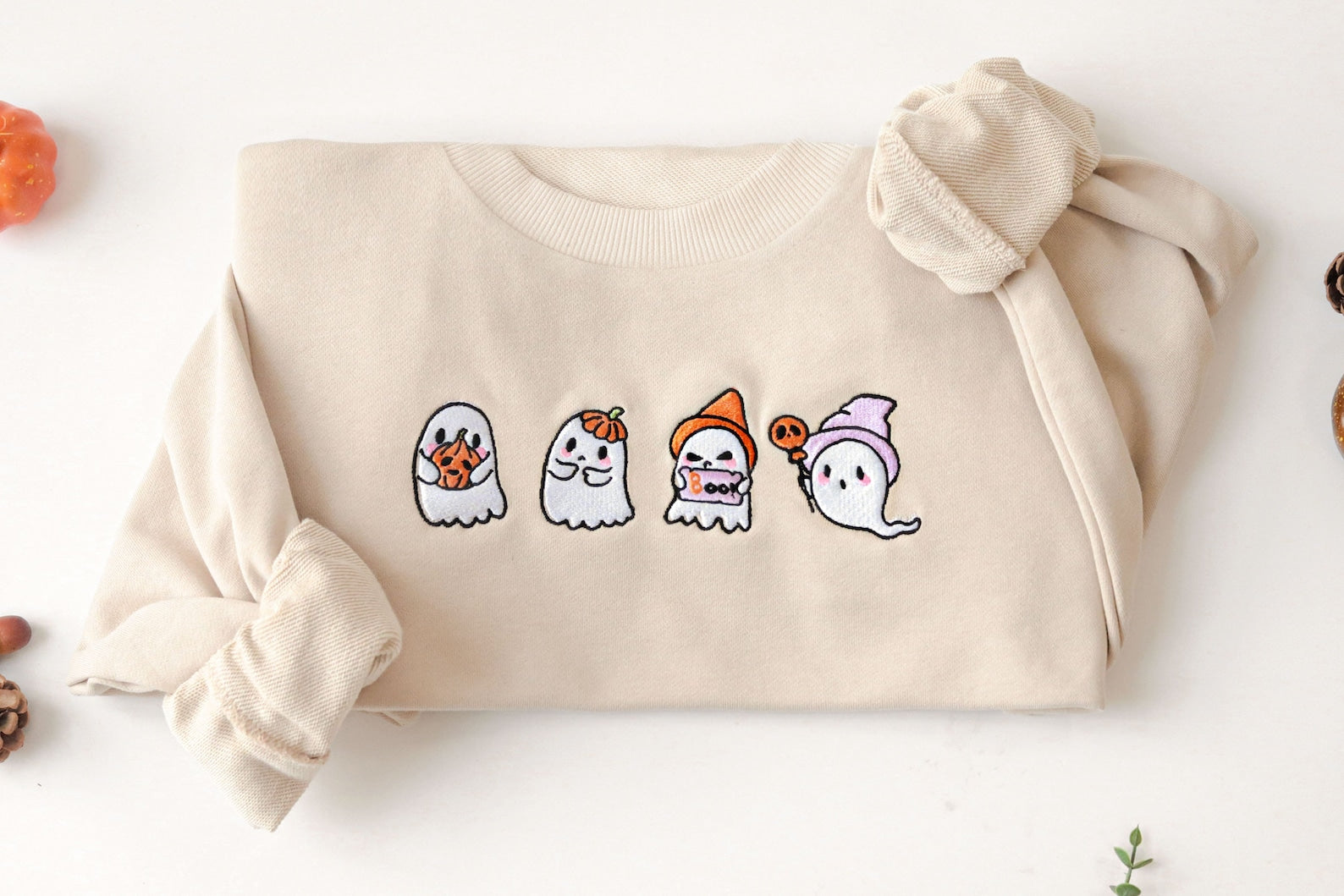 Embroidered Cute Ghost Sweatshirt 2D Crewneck Sweatshirt All Over Print Sweatshirt For Women Sweatshirt For Men Sws2465