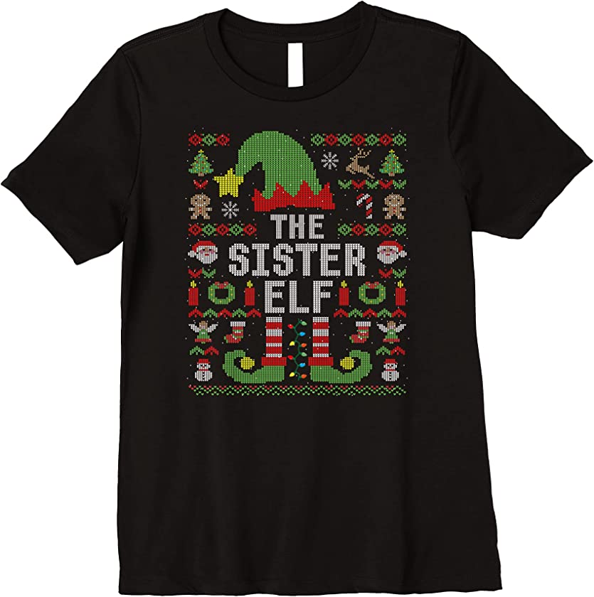 Womens The Sister Elf Ugly Christmas Matching Family Group Premium T-Shirt