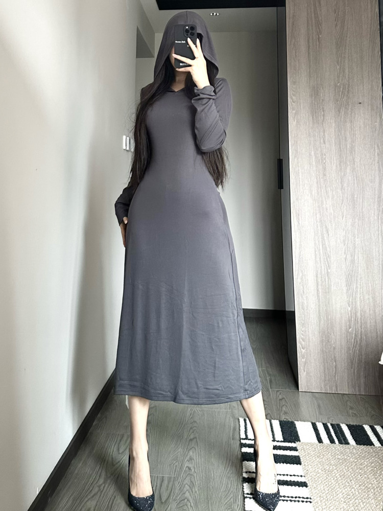 WOMENGAGA Spice Girl Sexy Fashion Hooded Long Sleeve High Waist Sexy Spice Girl Slim Hip Splice Long Fishtail Dress Dresses EQ78 alx