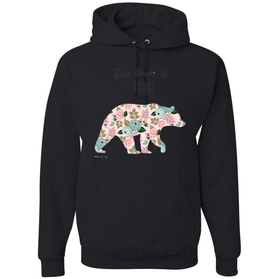 Stay Brave and Fierce Cute Mosaic Flower Bear Animal Lover Graphic Hoodie Sweatshirt