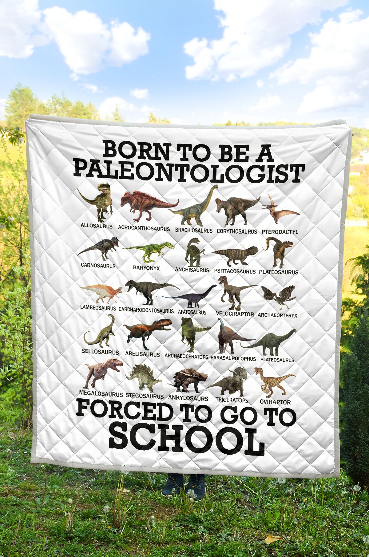 ViticStore™ Dinosaur Born to be paleontologist – white cotton kingsize quilt for dinosaur lovers